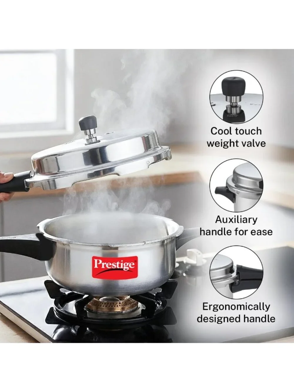 6L Silver Pressure Cooker, Fast Cooking, Easy Clean, Multi-Functional Kitchen